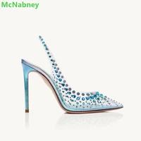 transparent pvc crystal slingback pumps for women pointed toe sandals thin high heel shallow sexy elegant fashion summer shoes
