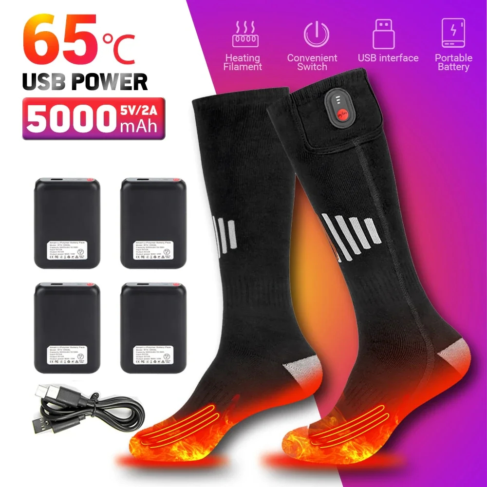 

Heat Battery Electric Heated Socks Winter Warm Outdoor Sports Rechargeable Thermal Socks Foot Men Women