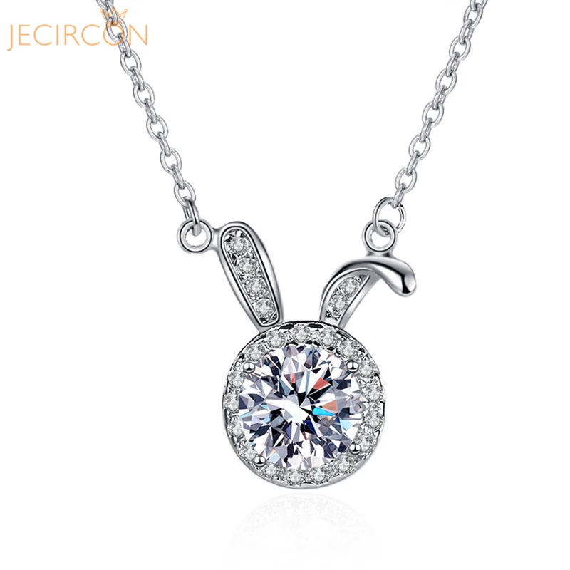 

JECIRCON 1 Carat Moissanite Necklace for Women Cute Rabbit Micro-inlaid Pendant 925 Sterling Silver Zodiac Year Collarbone Chain