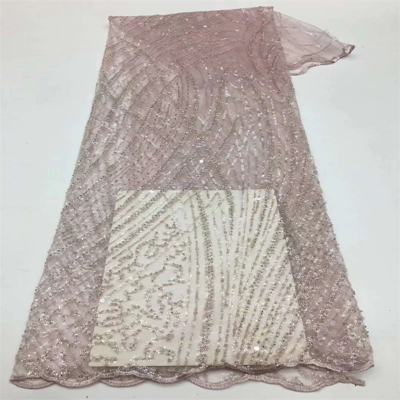 

Latest African Handmade Beaded Lace Fabric Embroiderey French Tulle Laces Fabric For Nigerian Wedding Party Sewing XX-245