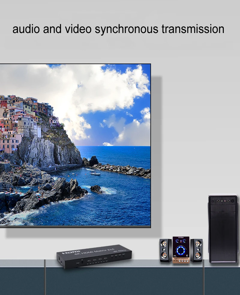 4K@60Hz HDMI матрица 2x4 переключатель 2 Вход 4 Выхода разветвитель Audio Extractor ПК на ТВ Экран монитор дисплей