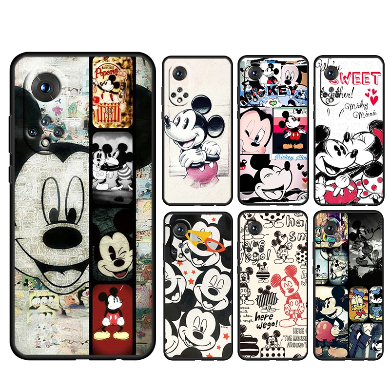 

Vintage Minnie Mickey For Honor 80 70 60 50 30 20 20 10 9 9X 9A 9C X8 8A Pro Plus Lite 4G 5G Silicone Black Phone Case Fundas