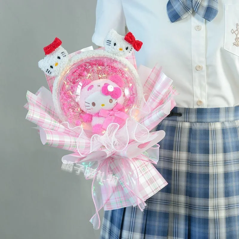 

Sanrio Cute Anime Cinnamoroll Hello Kitty Kuromi Melody Pochacco Cartoon Plush Doll Bouquet Kawaii Valentine's Girls Toys Gifts