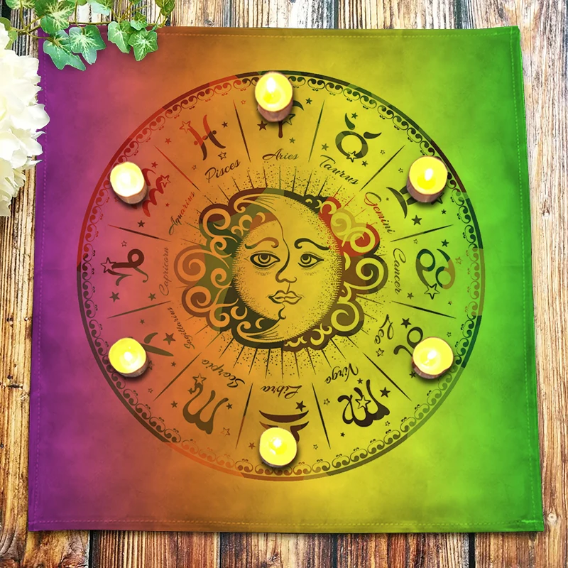 

12 Constellations Tarot Tablecloth Rainbow Velvet Divination Altar Cloth Board Game Fortune Astrology Oracle Card Pad Drop Ship