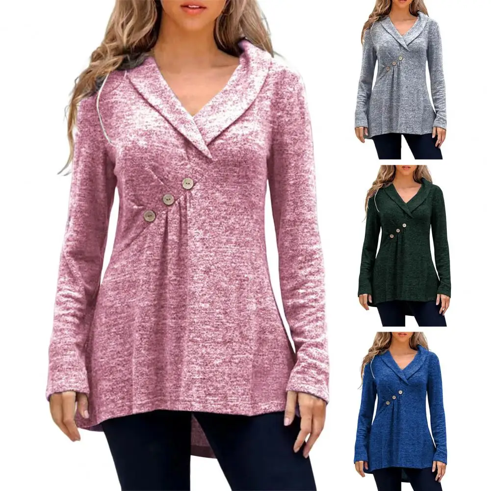 Осенняя женская блузка с отложным воротником пуловер длинным рукавом и