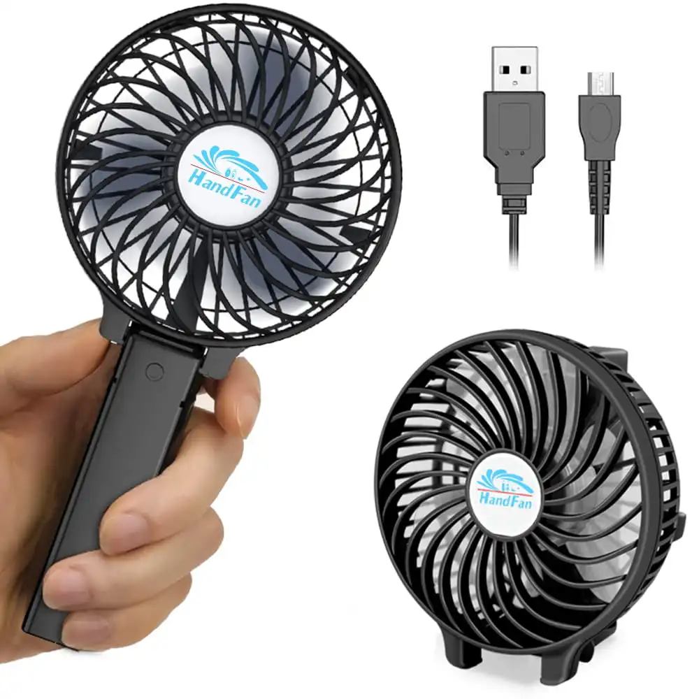 Mini Handheld Fan, USB Desk Fan, Table Fan with USB Rechargeable Battery for Travel Office Room Household Black