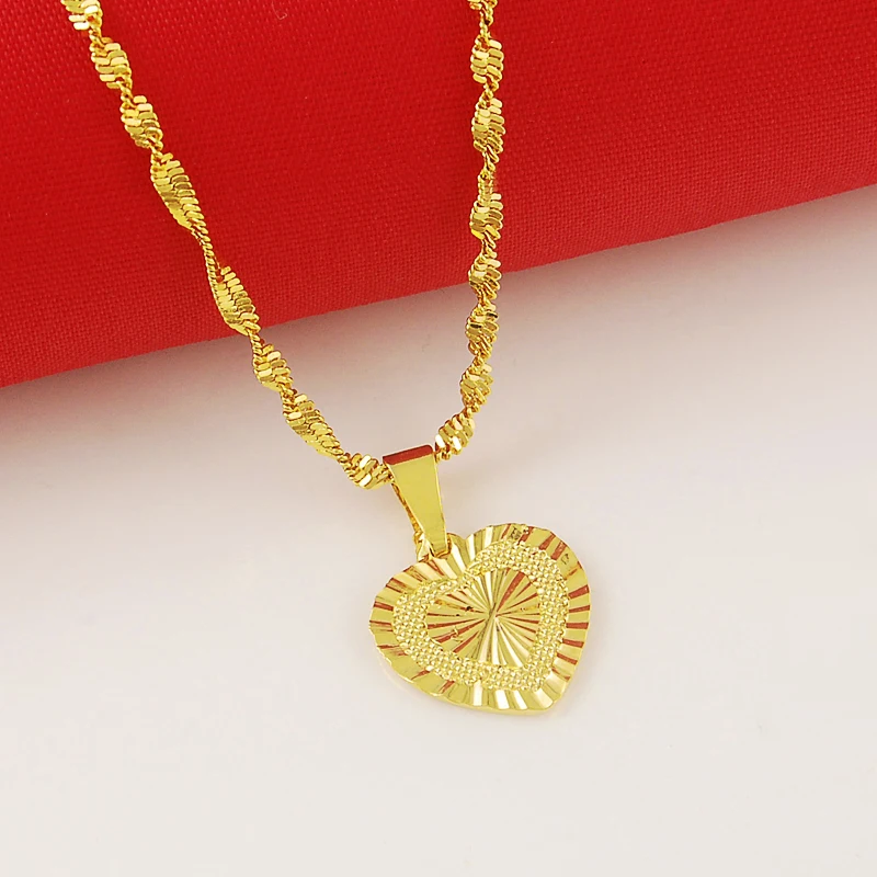 

Fashion Heart Shape Pendant Necklaces Free 45cm Chain Real 24k Gold Color Necklace Trendy Jewelry P147