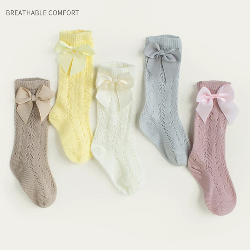 

3Pairs/lot 0-3Y Baby Girl Socks Toddler Baby Bow Cotton Summer Mesh Baby Knee Socks Newborn Infant Non-slip Long Baby Boys Socks