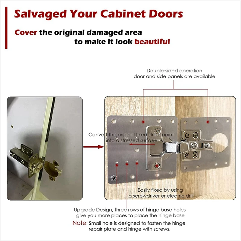 

20Pcs Hinge Repair Kit, Cabinet Hinge Repair Plate Stainless Steel Hinge Fixing Plate Bracket With Mounting Screw