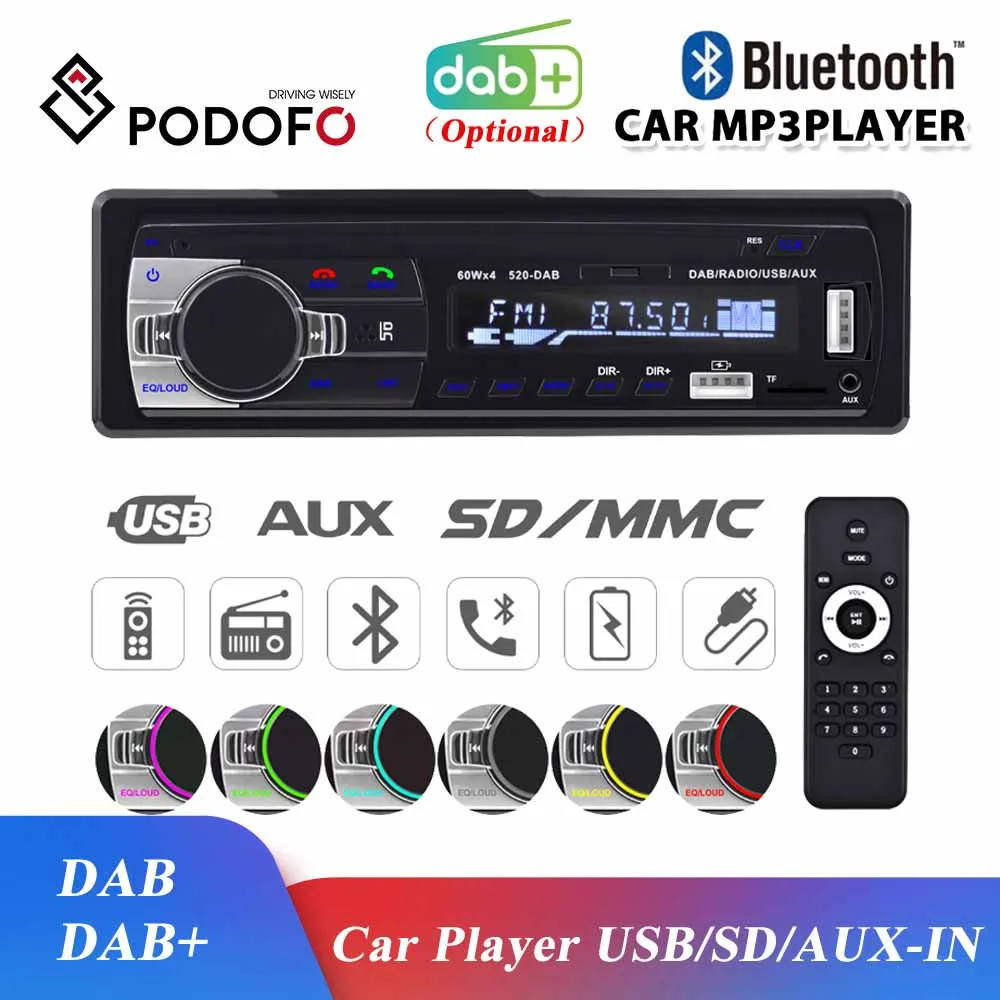 

Podofo Dab Car Radio Autoradio Stereo Receiver FM Aux Input SD USB JSD-520 12V In-Dash 1din Bluetooth MP3 Multimedia Player