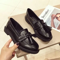 british small leather shoes for women 2022 round toe low heels loafers woman flats brogue chic furtasselplaid bow knot oxfords