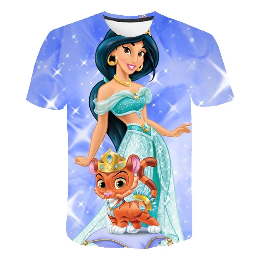 

Disney Princess Jasmine T-Shirts Cartoon Anime 3D New Harajuku Style T Shirts Summer Short Sleeve Cartoon Casual Tops Tees 1-14Y