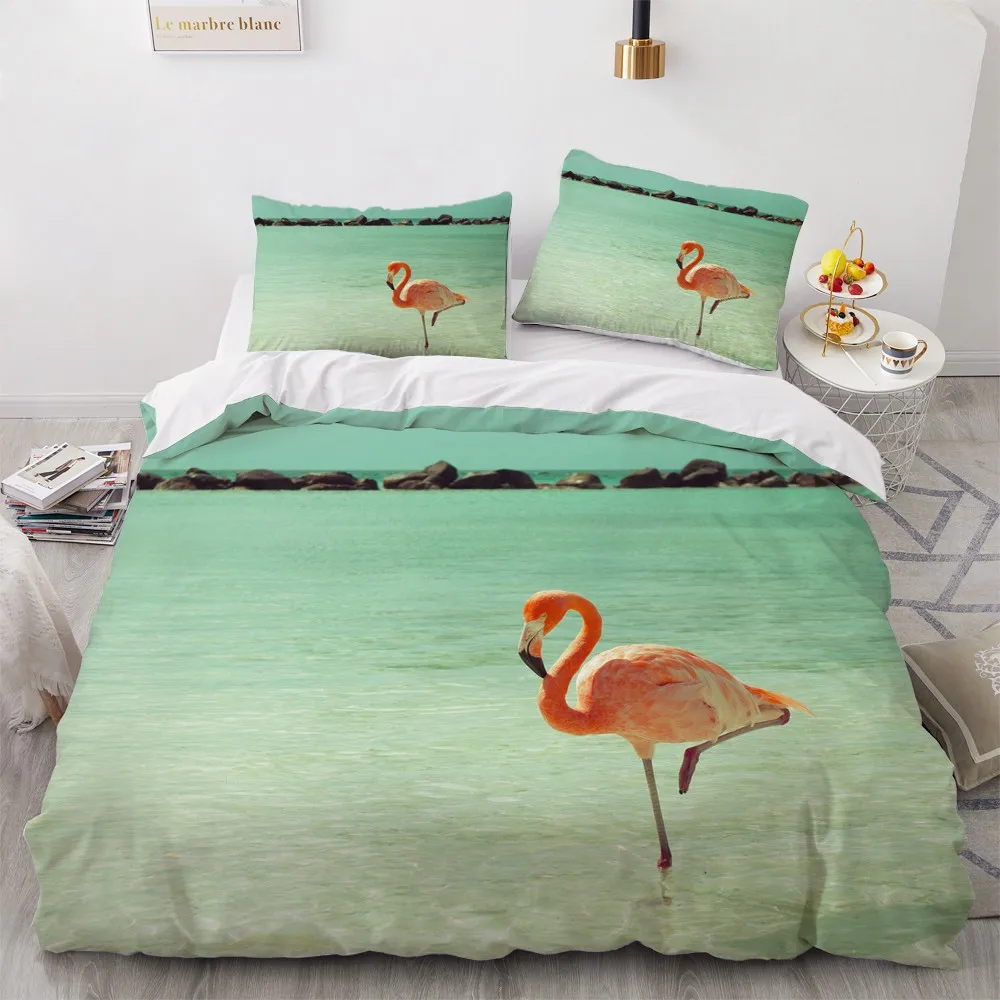 

3D Flamingo Duvet Quilt Cover Set Comforter Bed Linen Pillowcase King Queen Full Double 203x230cm Size Simple Bedding Sets