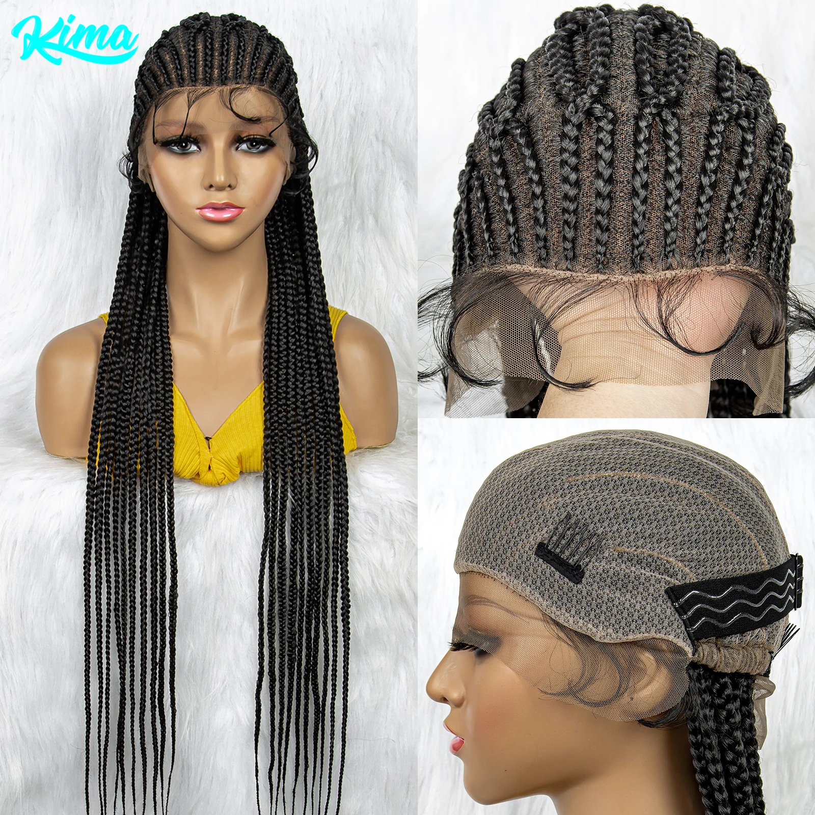 Kima Cornrow Box Braids Парик с детскими волосами Полные парики шнурка Синтетический парик