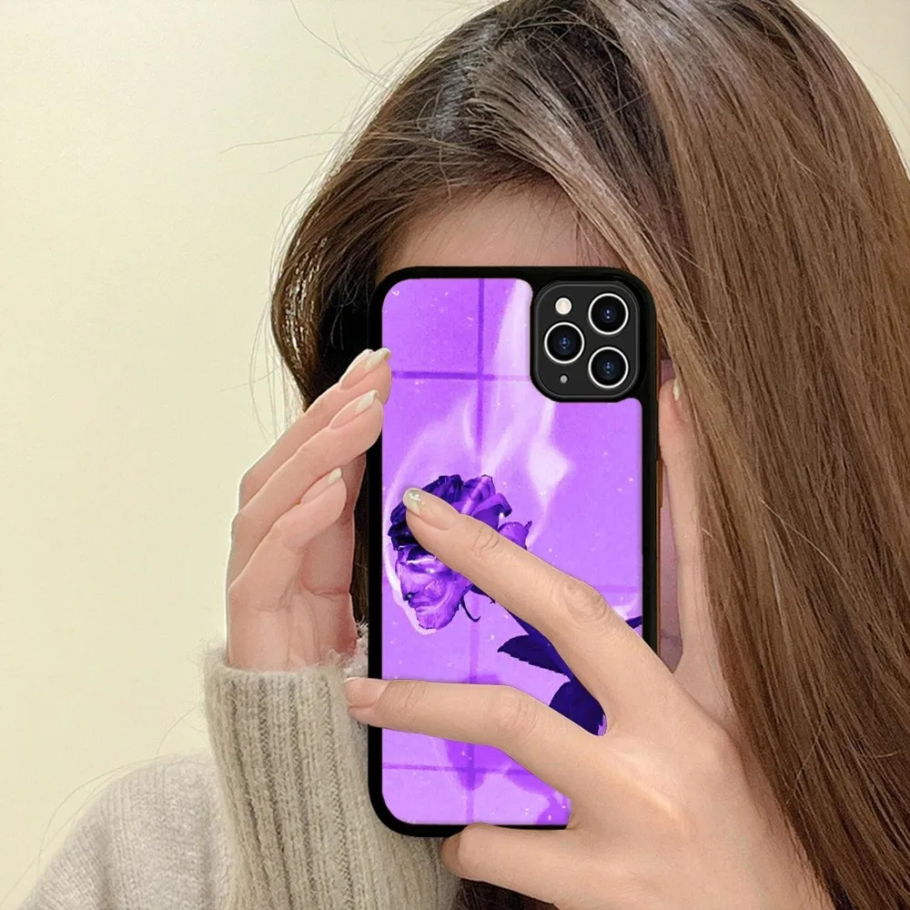 Aesthetics Purple Rose Phone Case Silicone PC+TPU Case For iPhone 14 11 12 13 Pro Max 8 7 6 Plus X XR Hard Fundas