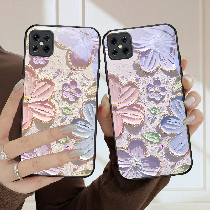 Чехол для телефона из черного стекла Cream Garden Flower Realm для Oppo Reno 13Reno 12Reno 11 5GReno 10Reno 5 4 LiteReno 6 Pro+ 12F 13F 11F (art.: 3920dcae3d3d3) - 3920dcae3d3d3