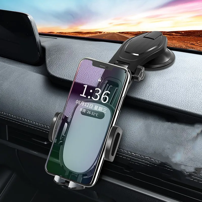 

Car center console mobile phone holder car suction cup instrument panel folding arm rotating auto lock mobile phone holder