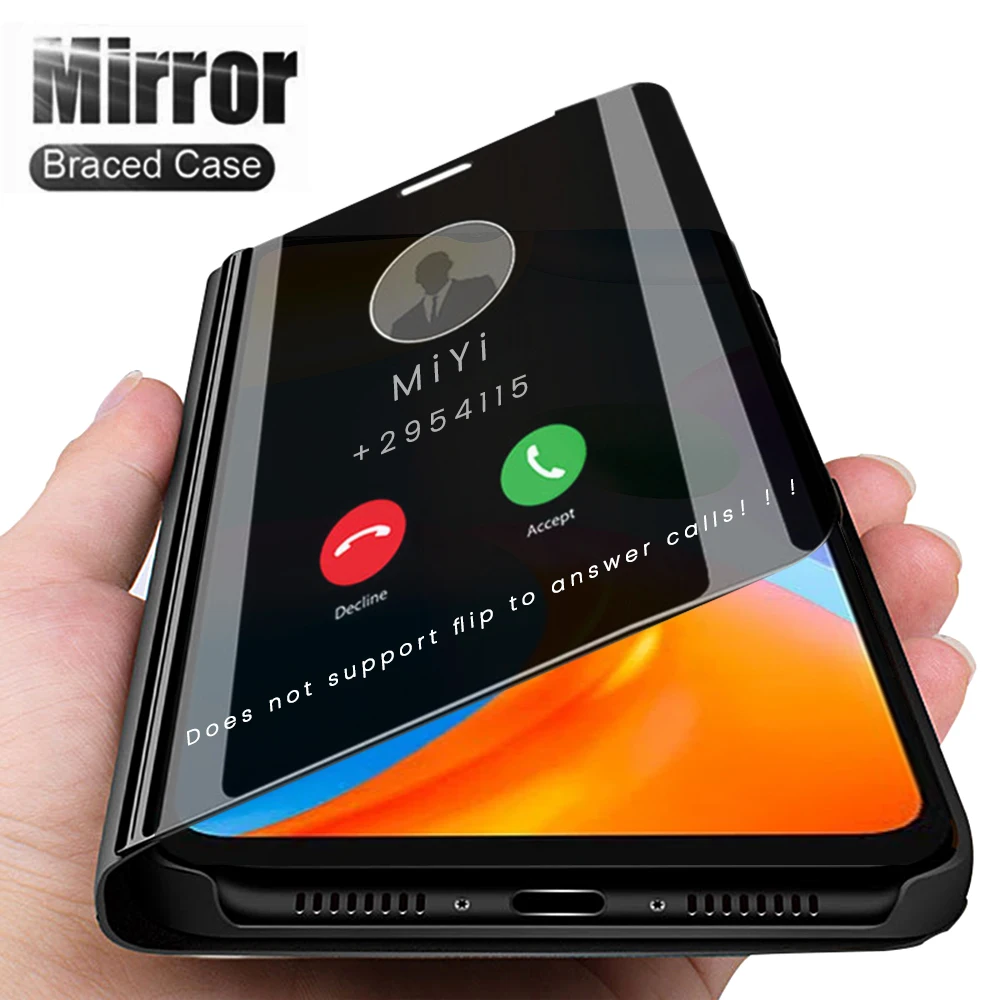 

For Xiaomi Redmi 10C Case Smart Mirror Leather Flip Redmi 10C Redmy 10 C C10 220333QBI 6.71" Magnetic Book Stand Coque Redmi10C