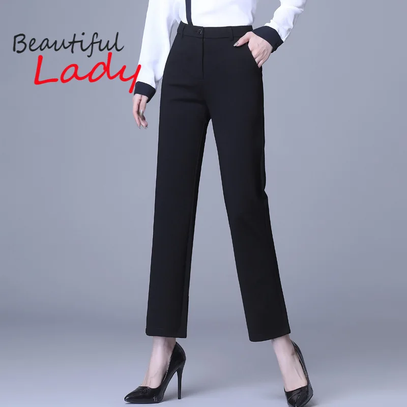 

Large Size Straight Pants for Women High Waist White Black Woman Pants Elastic Fabric Spring Summer Trousers Womens