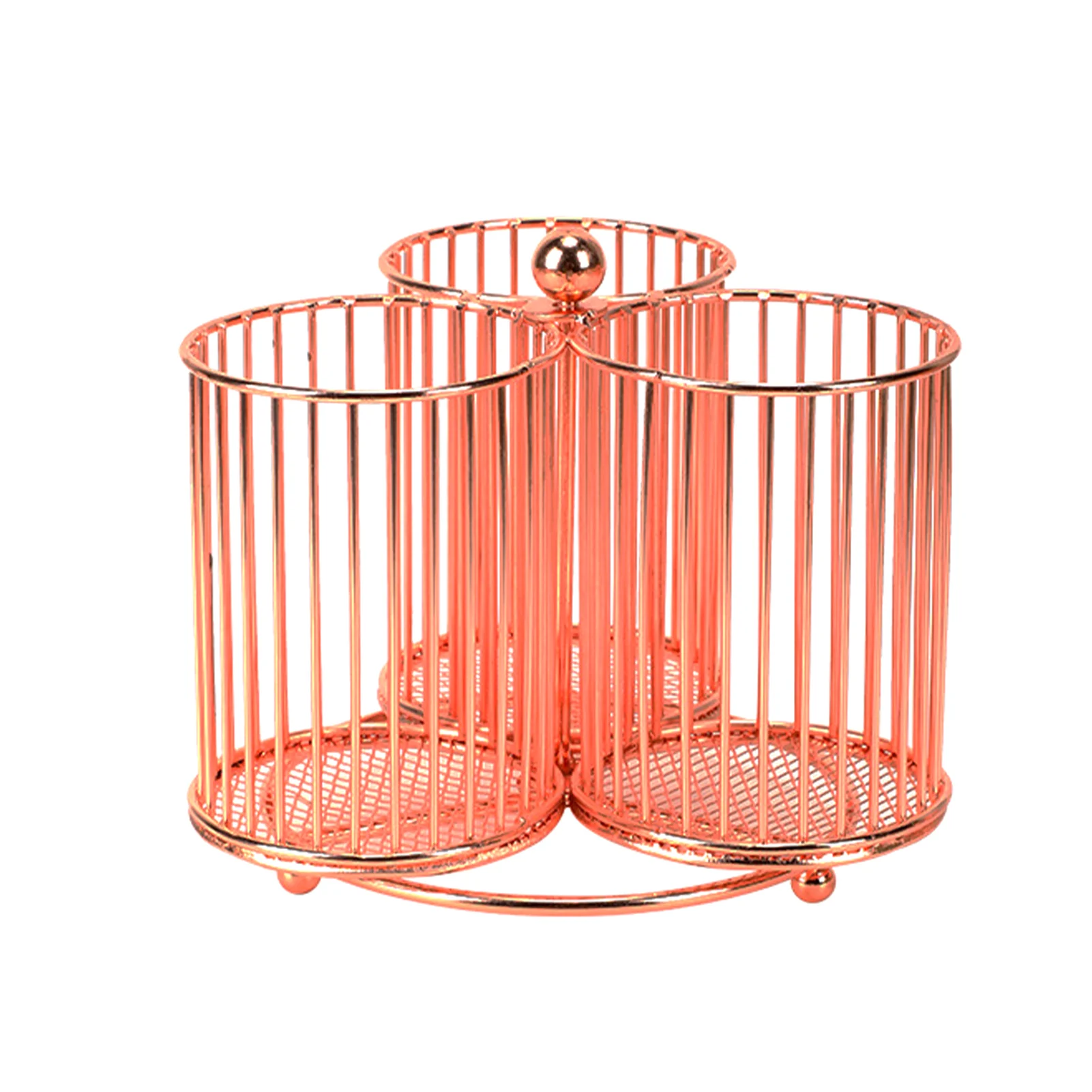 

Storage Marker Large Capacity Stationery Hollowed Out 3 Sections Desk Organizer 360 Degree Rotation Pencil Holder Rose Gold