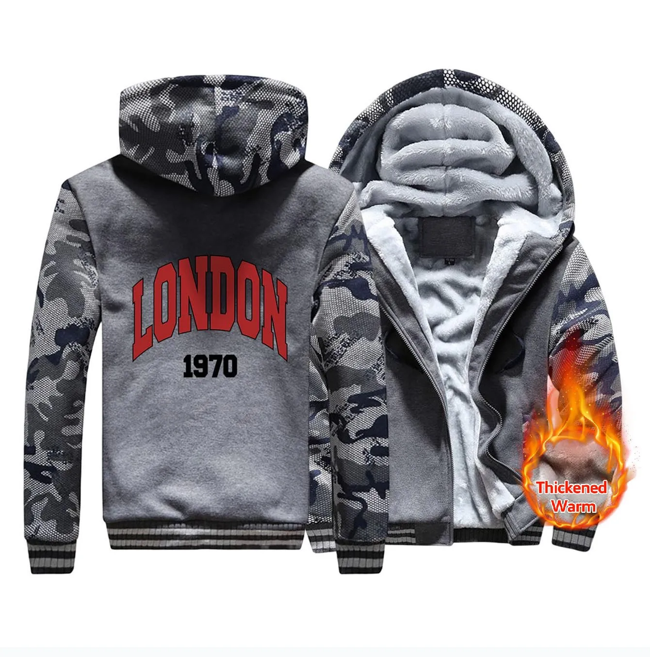 London 1970 Letter Print Man Hoodie Keep Warm ﻿zipper M-XXXXXL Casual Fit Hoody Simple Big Size Sportswear