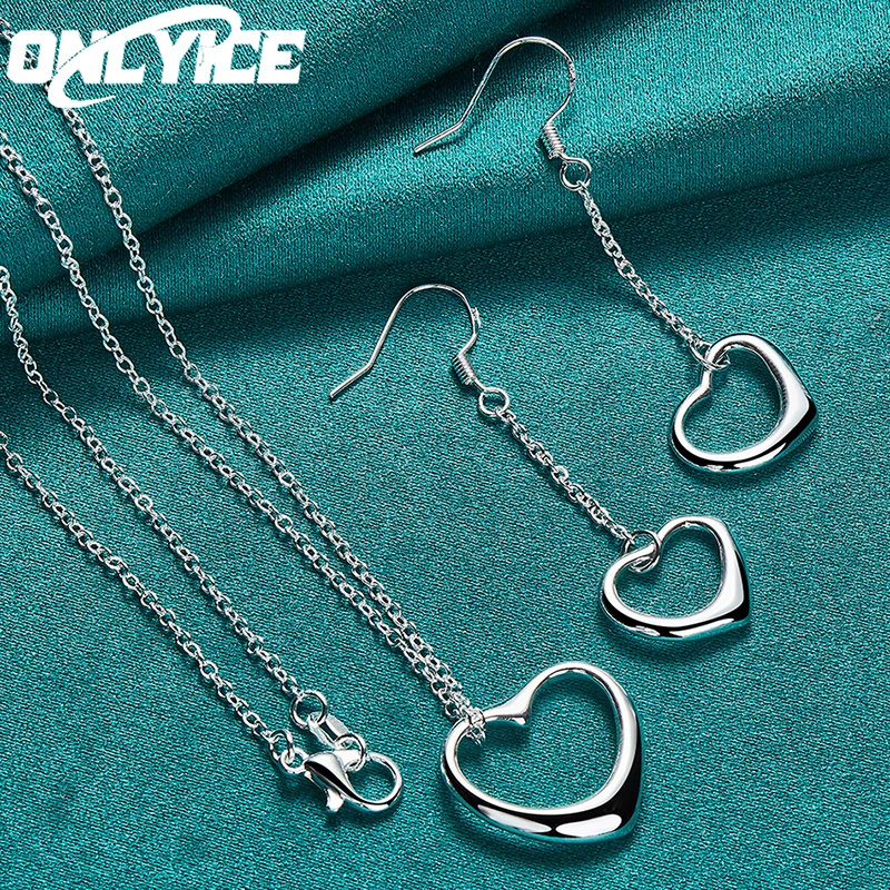 

Wholesale 2pcs 925 Sterling Silver Jewelry Set Fashion Charm Pretty Love Heart Necklace Earring For Women Wedding Party Gifts
