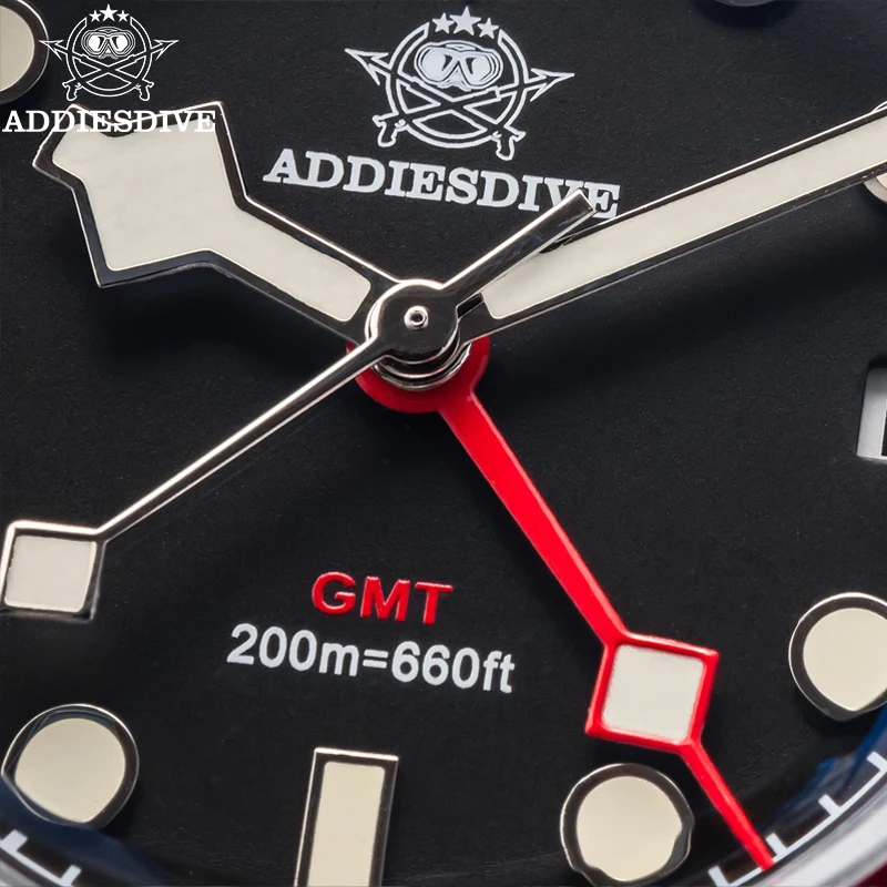 Фото Модные мужские часы ADDIESDIVE GMT с купольным стеклом, спортивные кварцевые наручные часы, водонепроницаемые до 20ATM, светящиеся часы для дайвинга №4