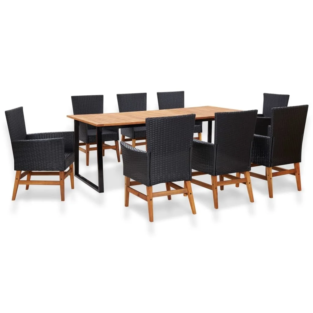 

9 Piece Outdoor Dining Set Poly Rattan and Acacia Wood Black