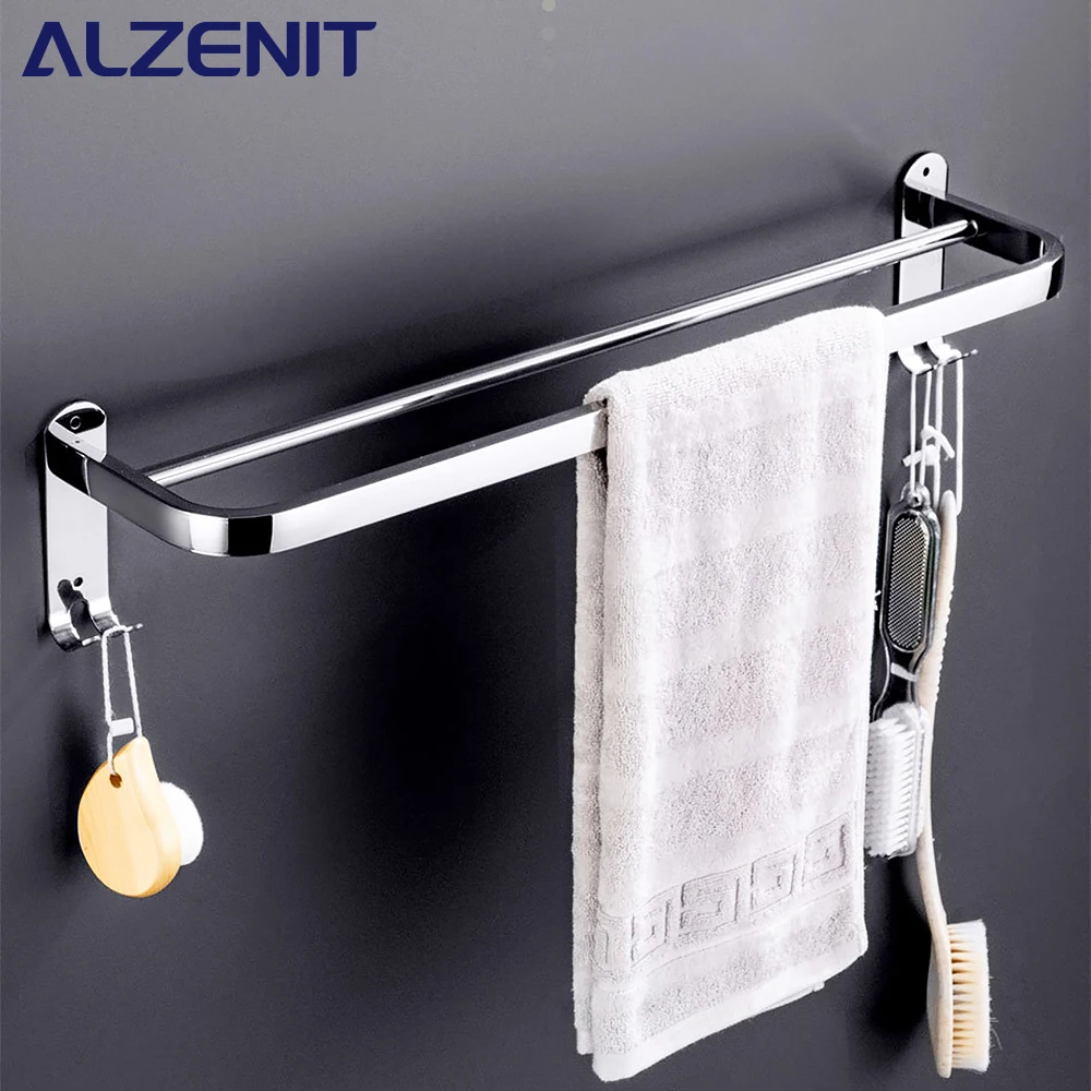 Bar With Hook Wall Mount Rack Mirror Chrome Shower Rod Rail 