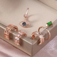 new vintage rose gold 6 pcs sets clip earrings for women green crystal stud demon eye drop earring fashion jewelry party gift