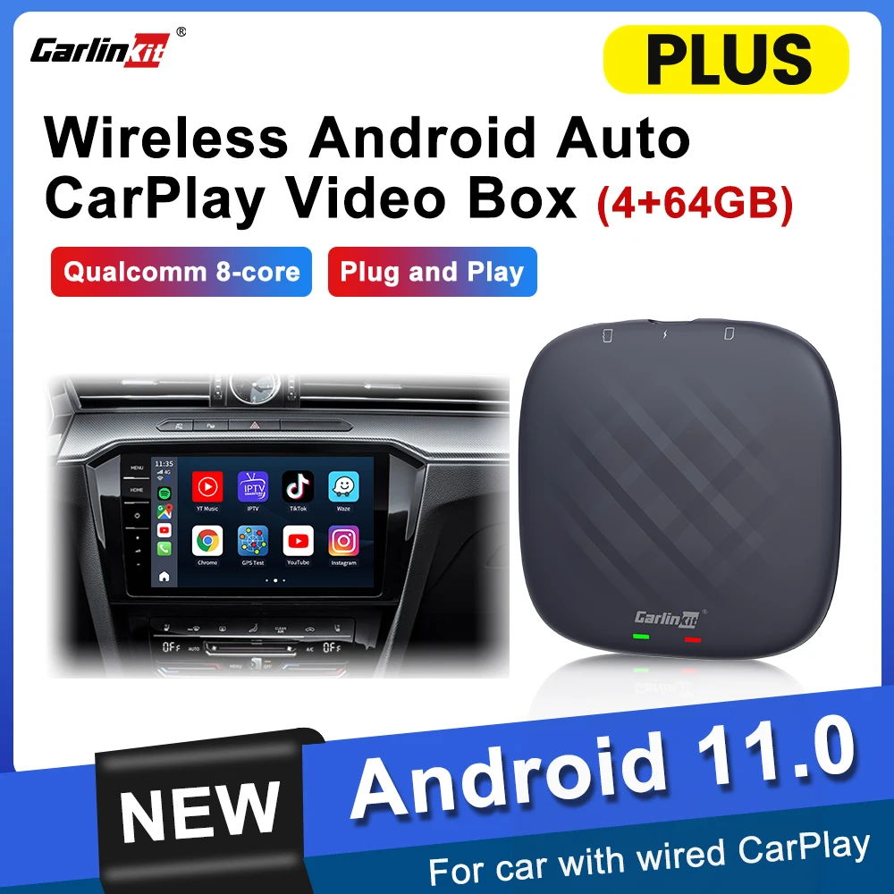 CarlinKit Android 11 Plus Wireless Android Auto & Apple CarPlay Mini Ai Box Netflix TV Box Qualcomm 8-core For OEM Wired CarPlay