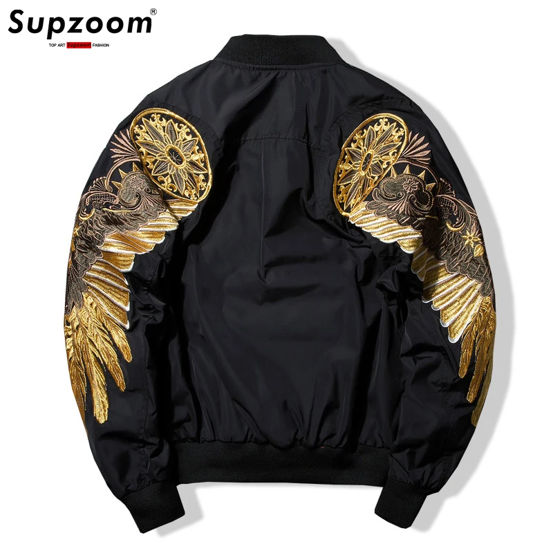 

Supzoom New Arrival Top Fashion Autumn And Winter Short Rib Sleeve Golden Embroidery Wings Casual Male Coat Bomber Jacket Men