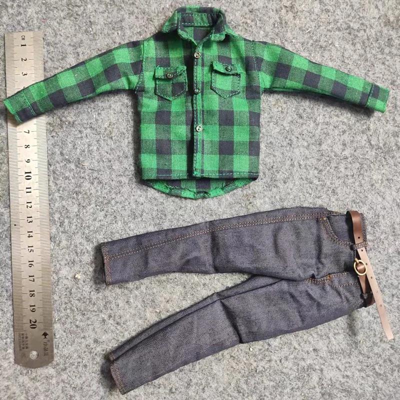 

1/6 Scale Fashion Casual Green Plaid Shirt+Jeans Belt Suit Model For 12" doll