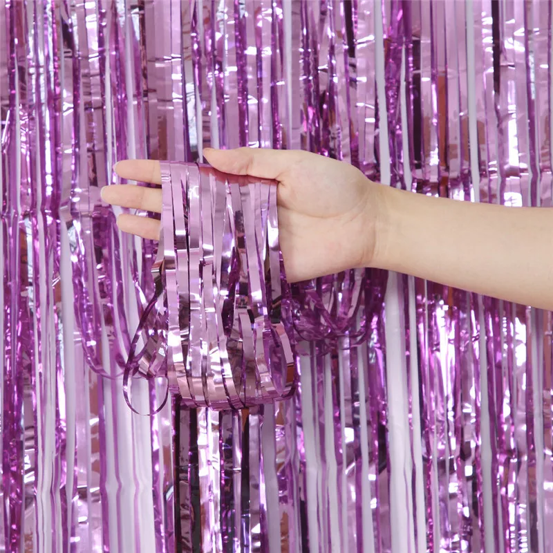 Rose Gold Metallic Foil Tinsel Fringe Curtain Birthday Party Decoration Wedding Photography Backdrop Curtains Photo Props 1-4M