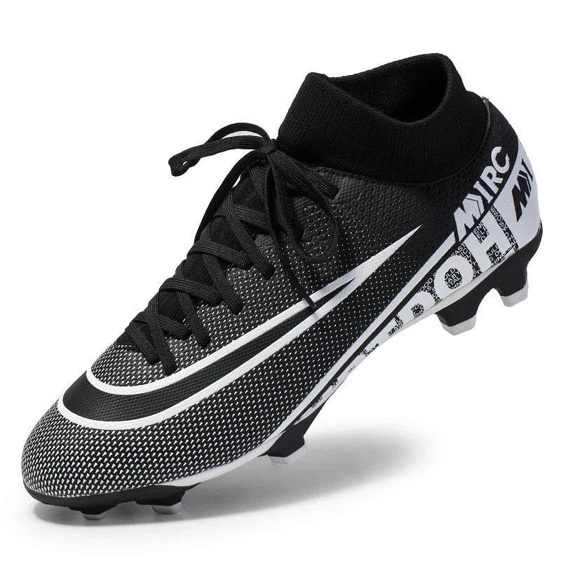 Men Knitting Football Boots Turf Kids Soccer Shoes Cleats Training High Top Ankle Sport Quality AG TF Indoor Children Sneakers