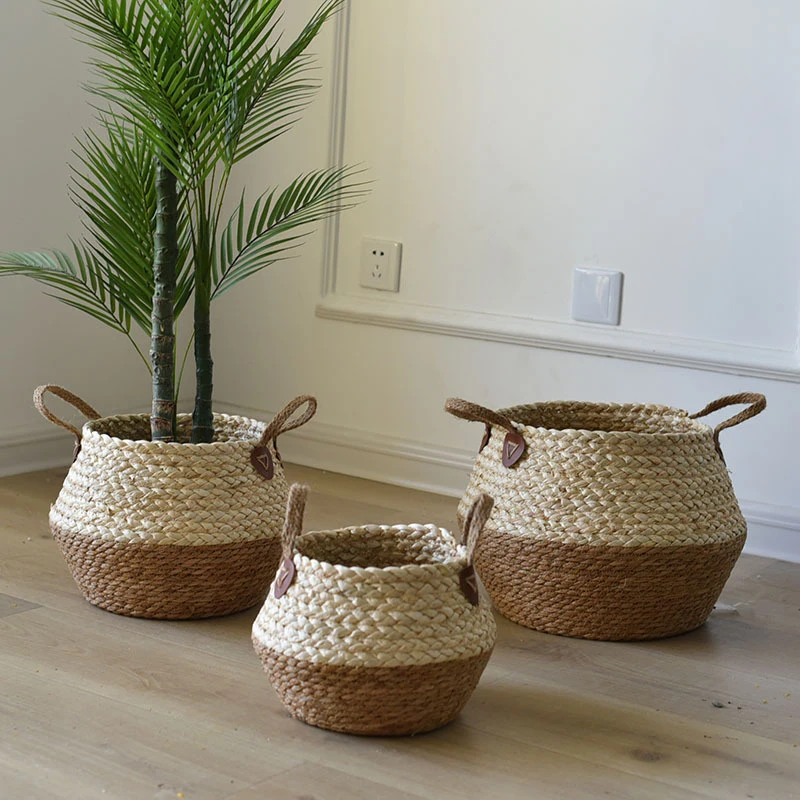 

Green Plant Handmade Hemp Rope Woven Basket Flower Pot Home Gardening Bamboo Flower Basket Garden Decoration Plant Pot