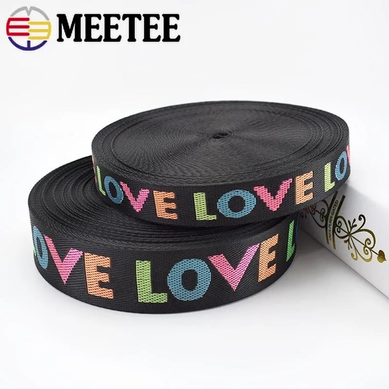 Meetee 8Yards 25/38mm Nylon Jacquard Webbing Tape LOVE Ribbon DIY Bag Shoulder Strap Garment Decoration DIY Sewing Accessories