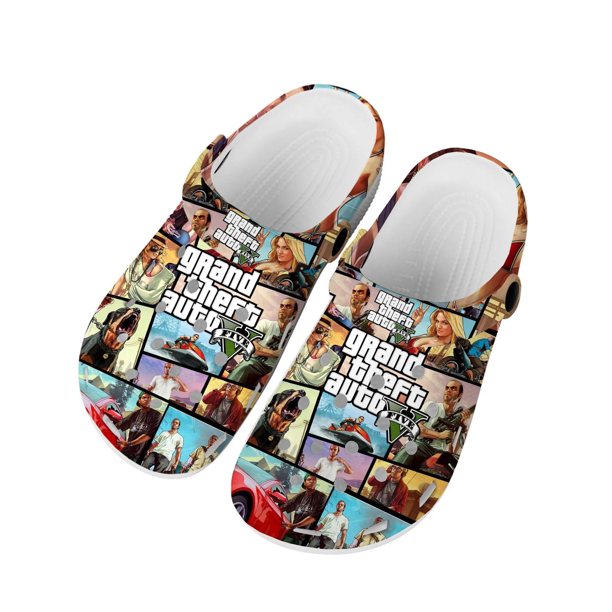 

Аниме мультфильм Grand Theft Auto GTA V 5 домашние Сабо под заказ обувь для воды Мужская Женская подростковая обувь садовые Туфли-сабо пляжные тапочки с отверстиями