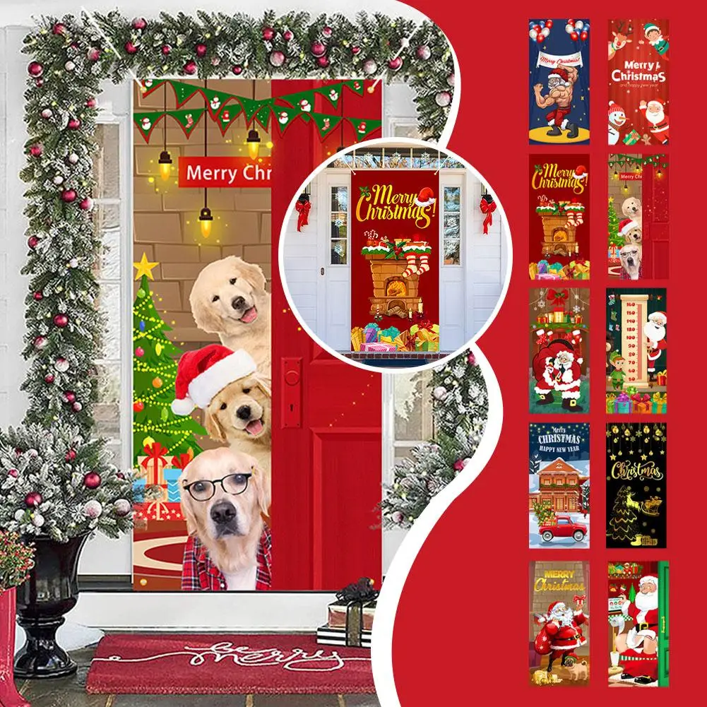 

Santa Claus Door Stickers Merry Christmas Wallpaper PVC Self-adhesive Holiday Poster Bedroom Mural Living Elk Room Cartoon E7Y5