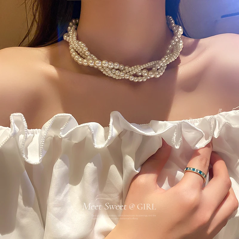 

New Design Multi-Layer Baroque Necklace for Woman Pearl Clavicle Chain Retro Light Luxury Niche Temperament Necklace Accessories