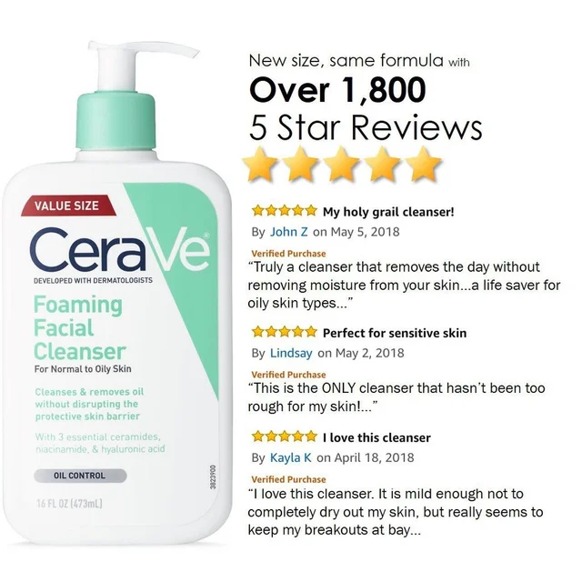 CeraVe Foaming Facial Cleanser | Daily Face Wash for Oily Skin with Hyaluronic Acid Ceramides and Niacinamide Fragrance Free 3