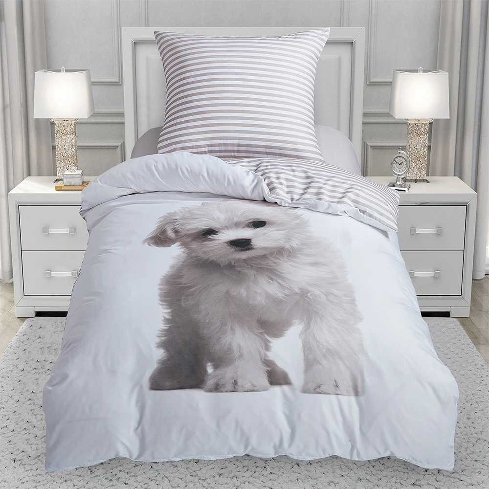 

Single Size 3D Print Duvet Cover Set Cartoon Cute Cat Dog 135cm Bedding Set Qulit Cover Pillow Case For Kid Bed 105