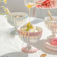 Goblet Yogurt Bowl Home High Value Dessert  Ice Cream Cup Bird's Nest Fruit Salad Pearl Luxury Gradient Pearlescent Glaze