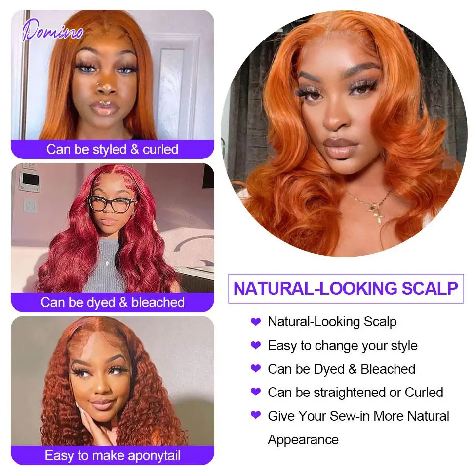 Orange Ginger Lace Front Wig Human Hair Body Wave Lace Front Wig  Colored Human Hair Wigs For Women 28 30 Inch enlarge