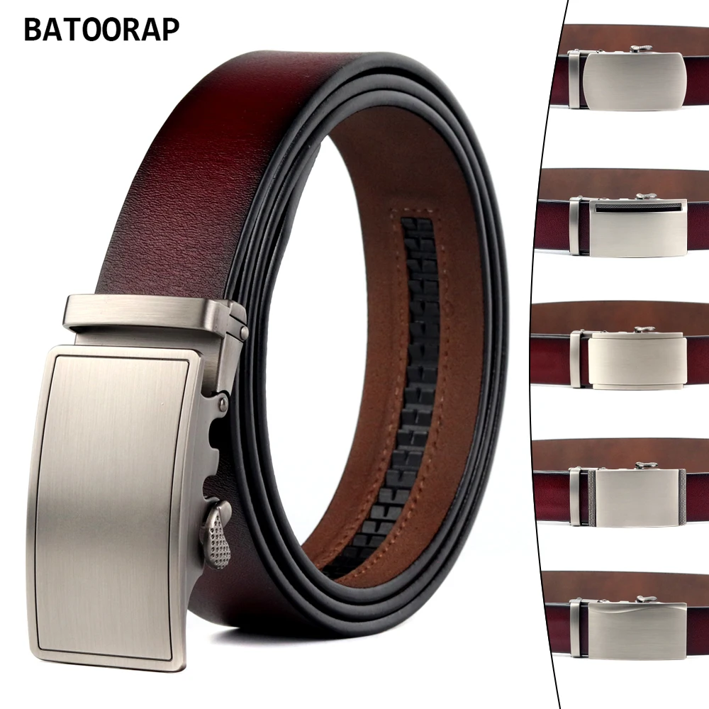 BATOOTAP Men's Belt Genuine Leather Retro Red Gray Series Automatic Buckle Luxury Simple Designer Style