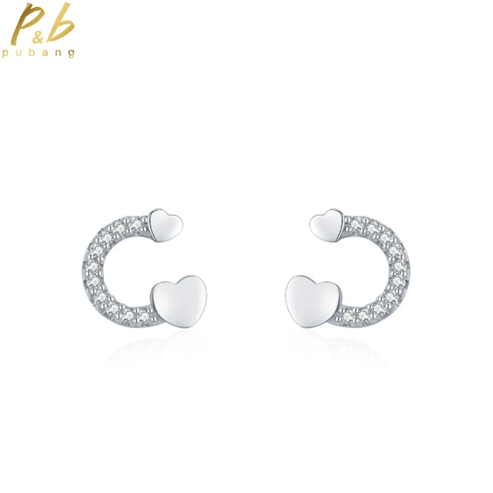 

PuBang Fine Jewelry Real 925 Sterling Silver VVS Gem High Carbon Diamond Simple Heart Stud Earrings for Women Gift Drop Shipping