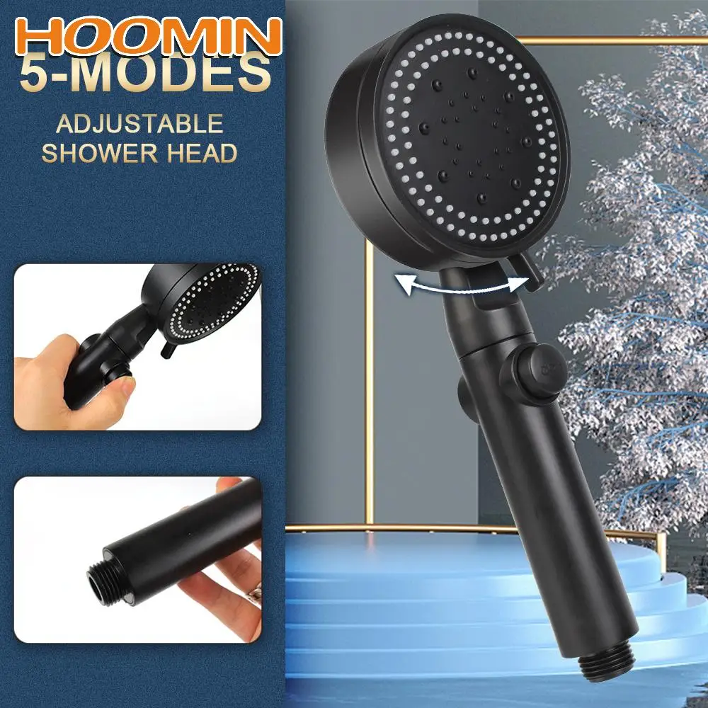 

HOOMIN One-button Water Stop High Pressure Shower Head Adjustable Spray Nozzle 5 Modes Massage Shower Head Bathroom Water Saving