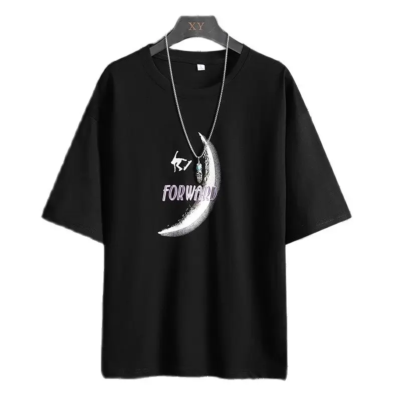 

2022 new short sleeve T-shirt men's ins trend Korean version loose pure cotton crewneck large size youth top leggings summer
