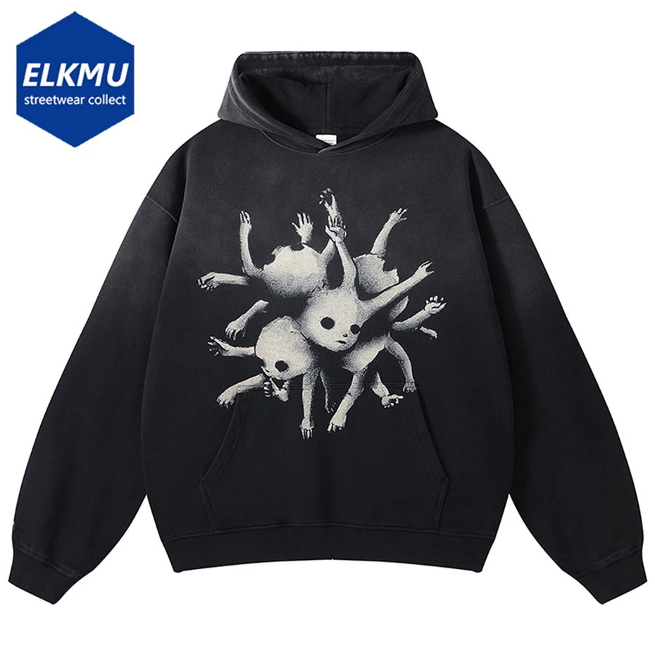 

Мужская винтажная Толстовка в стиле «Харадзюку», черная толстовка с капюшоном и принтом зла в стиле «хип-хоп», Y2K, 2023