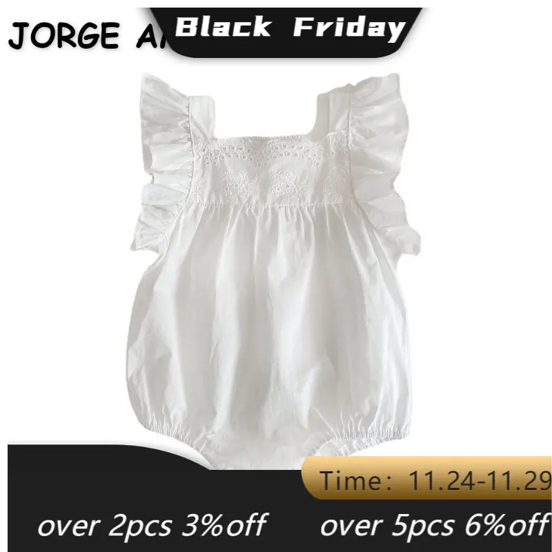 

Новинка 2022, летняя детская одежда, боди для девочек с квадратным воротником, белый кружевной комбинезон с расклешенными рукавами, 1 шт., Детс...